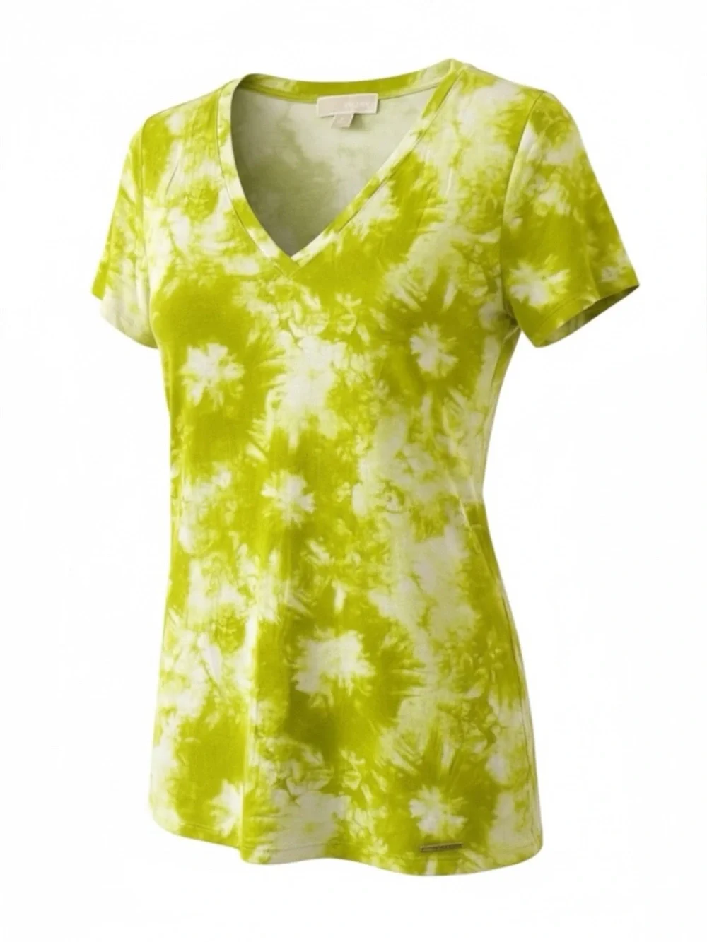 Michael Kors Green Tie Dye T-Shirt V-Neck‎ Soft Stretch Flowy Lightweight SS Tee